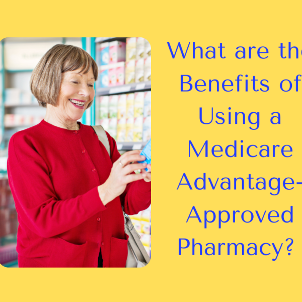 Senior looking at a bottle at a her approved medicare advanthage plan's pharmacy,